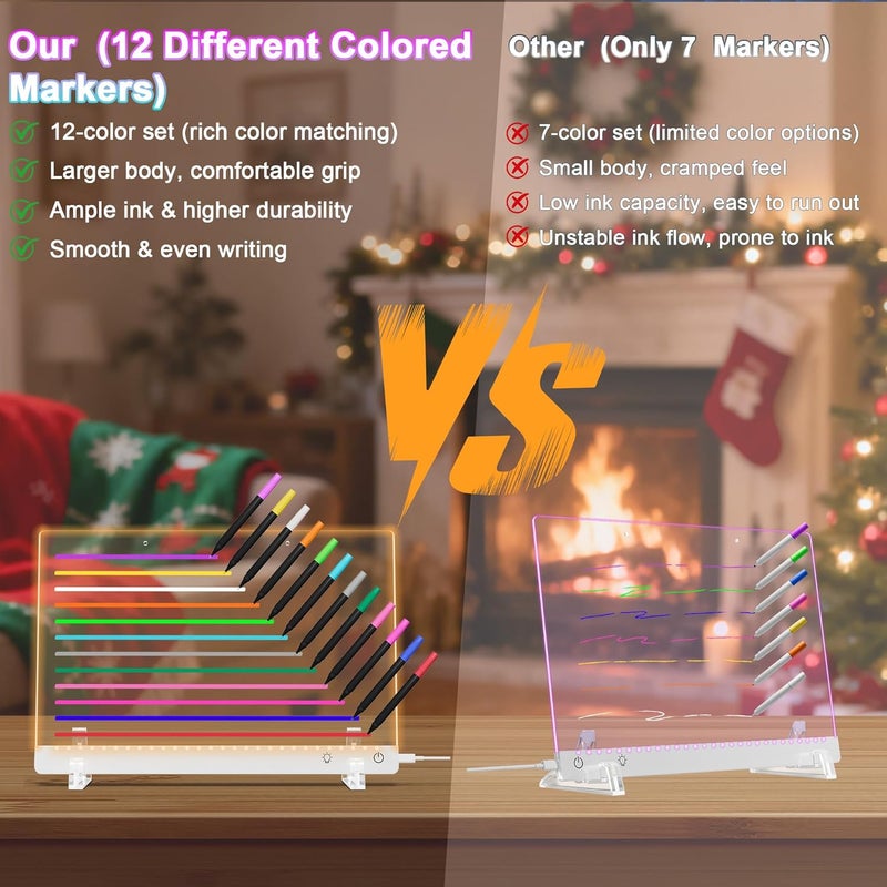 Gift4U Lumi LED Drawing Board with 12 Markers, 13.7"x10" LED Note Board with Colors, 4 Modes & 7 Colors Acrylic Dry Erase Board with Light for Home, Office, Birthday and Christmas Gifts(White) - Image 4